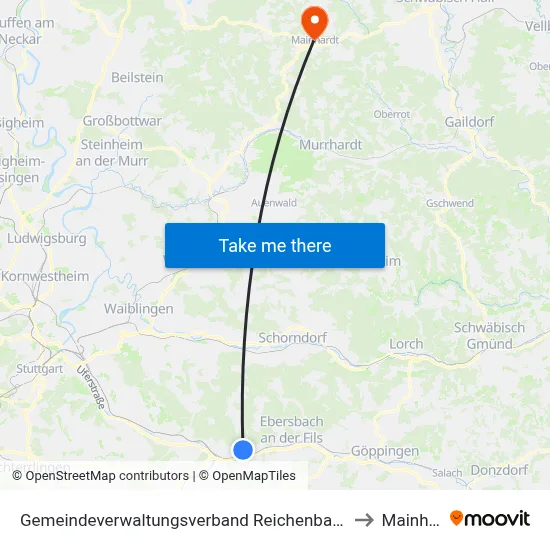 Gemeindeverwaltungsverband Reichenbach An Der Fils to Mainhardt map