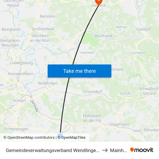 Gemeindeverwaltungsverband Wendlingen am Neckar to Mainhardt map