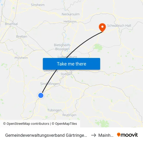 Gemeindeverwaltungsverband Gärtringen/Ehningen to Mainhardt map