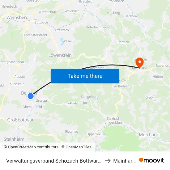 Verwaltungsverband Schozach-Bottwartal to Mainhardt map