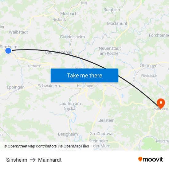 Sinsheim to Mainhardt map