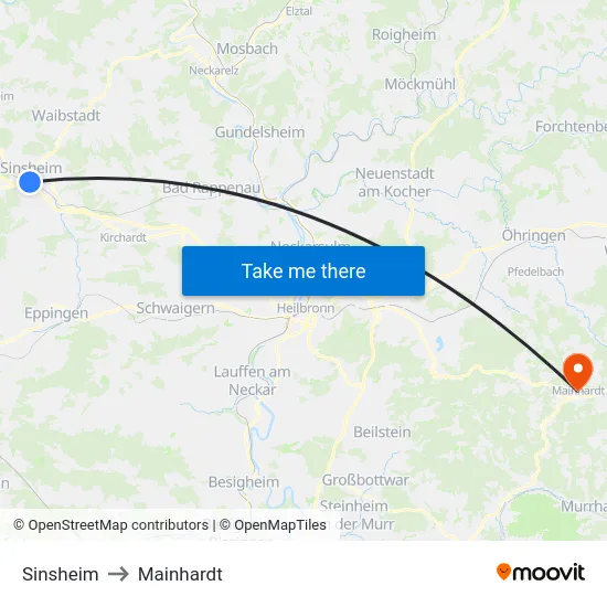 Sinsheim to Mainhardt map