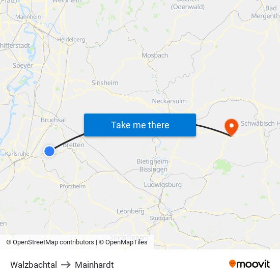 Walzbachtal to Mainhardt map
