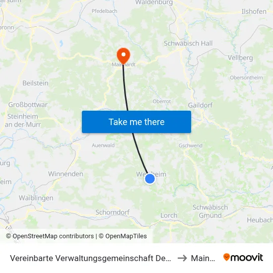 Vereinbarte Verwaltungsgemeinschaft Der Stadt Welzheim to Mainhardt map