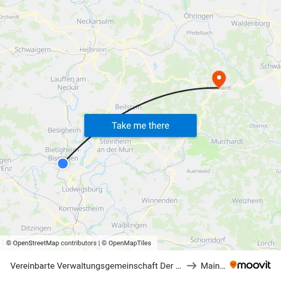 Vereinbarte Verwaltungsgemeinschaft Der Stadt Bietigheim-Bissingen to Mainhardt map