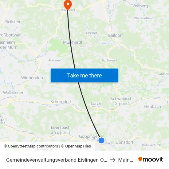 Gemeindeverwaltungsverband Eislingen-Ottenbach-Salach to Mainhardt map