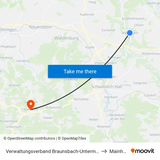 Verwaltungsverband Braunsbach-Untermünkheim to Mainhardt map