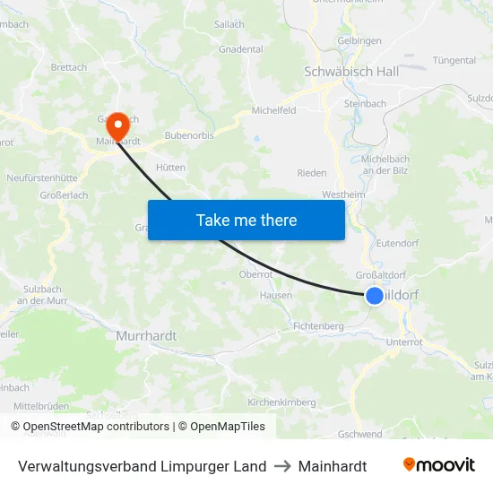 Verwaltungsverband Limpurger Land to Mainhardt map