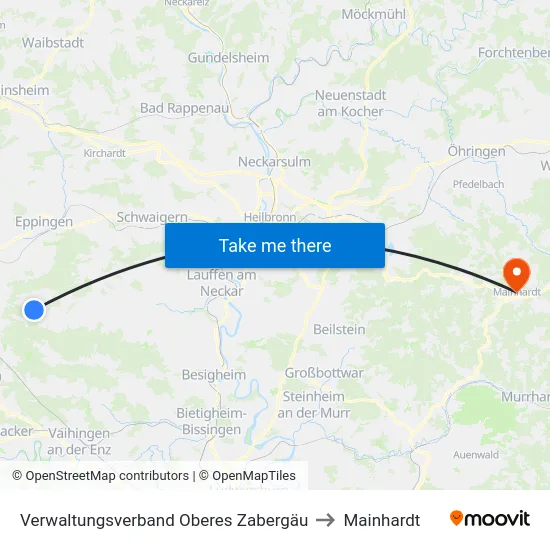 Verwaltungsverband Oberes Zabergäu to Mainhardt map