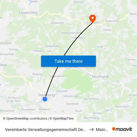 Vereinbarte Verwaltungsgemeinschaft Der Stadt Backnang to Mainhardt map