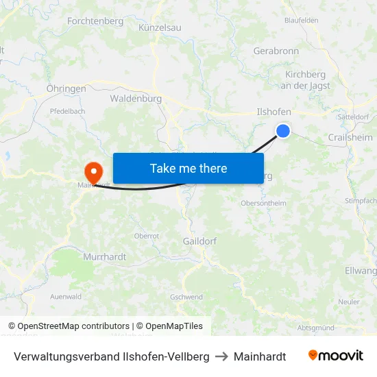 Verwaltungsverband Ilshofen-Vellberg to Mainhardt map