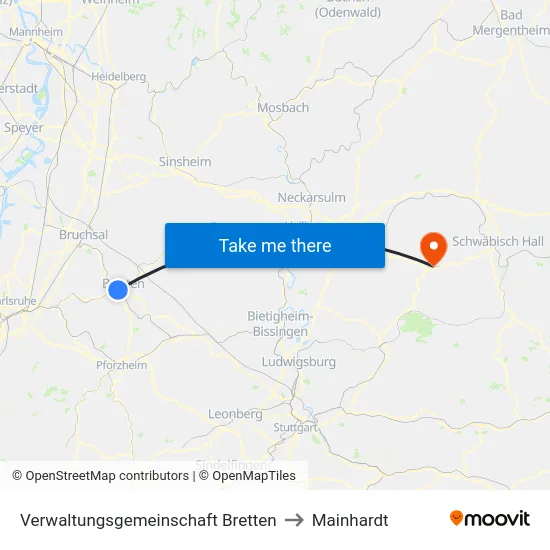 Verwaltungsgemeinschaft Bretten to Mainhardt map