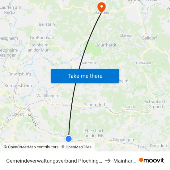 Gemeindeverwaltungsverband Plochingen to Mainhardt map