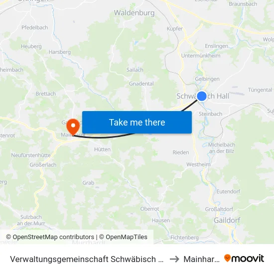 Verwaltungsgemeinschaft Schwäbisch Hall to Mainhardt map