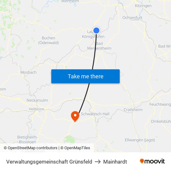 Verwaltungsgemeinschaft Grünsfeld to Mainhardt map