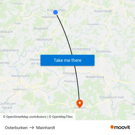Osterburken to Mainhardt map