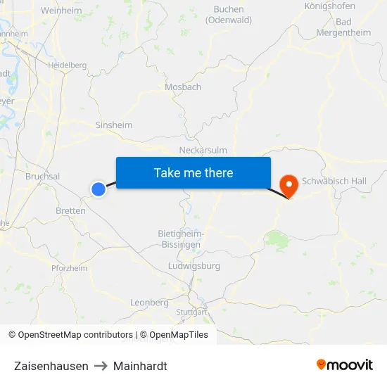 Zaisenhausen to Mainhardt map