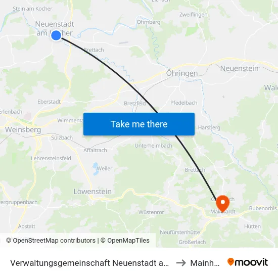 Verwaltungsgemeinschaft Neuenstadt am Kocher to Mainhardt map