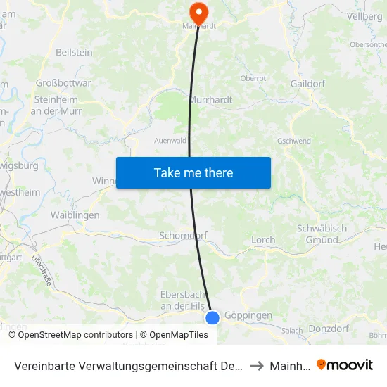 Vereinbarte Verwaltungsgemeinschaft Der Stadt Uhingen to Mainhardt map
