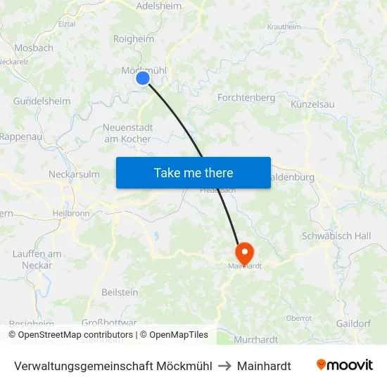 Verwaltungsgemeinschaft Möckmühl to Mainhardt map