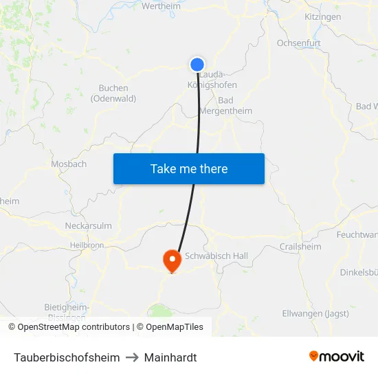 Tauberbischofsheim to Mainhardt map