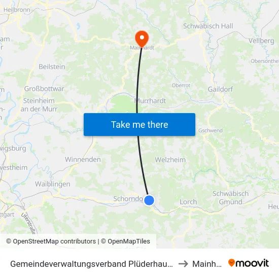 Gemeindeverwaltungsverband Plüderhausen-Urbach to Mainhardt map