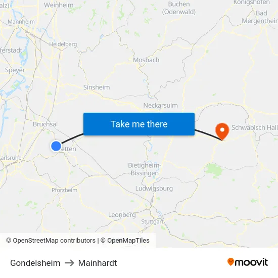 Gondelsheim to Mainhardt map
