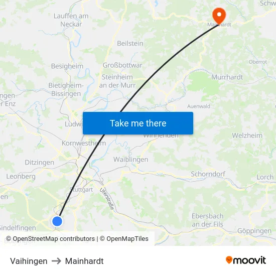 Vaihingen to Mainhardt map