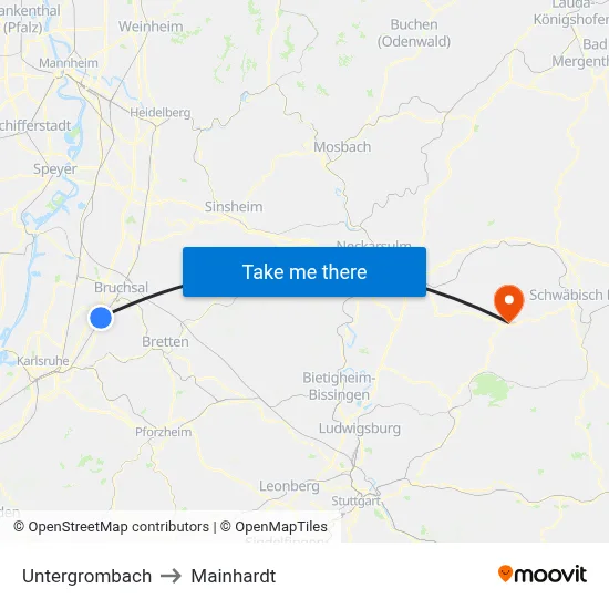 Untergrombach to Mainhardt map