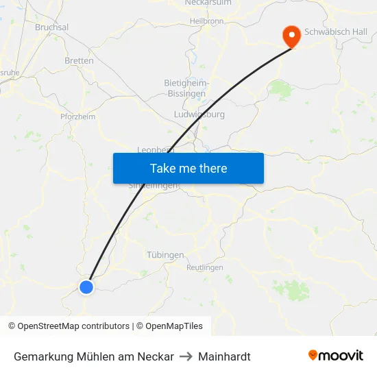 Gemarkung Mühlen am Neckar to Mainhardt map