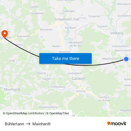 Bühlertann to Mainhardt map