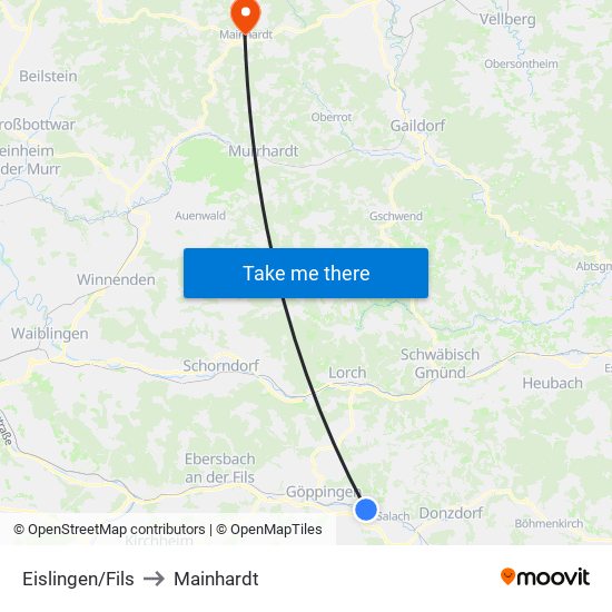 Eislingen/Fils to Mainhardt map