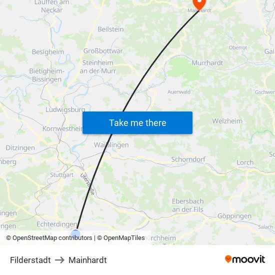 Filderstadt to Mainhardt map