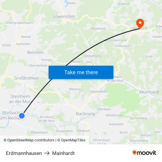 Erdmannhausen to Mainhardt map