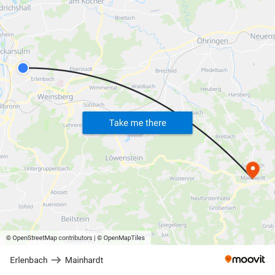 Erlenbach to Mainhardt map
