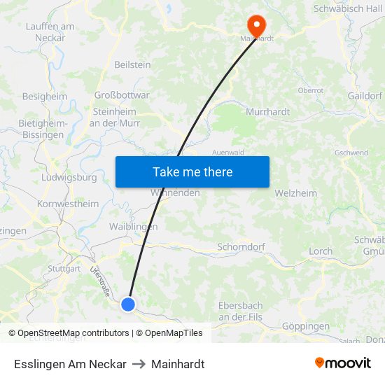 Esslingen Am Neckar to Mainhardt map