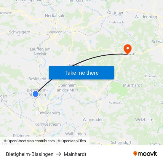 Bietigheim-Bissingen to Mainhardt map