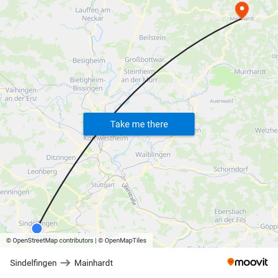 Sindelfingen to Mainhardt map