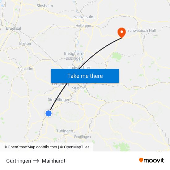 Gärtringen to Mainhardt map