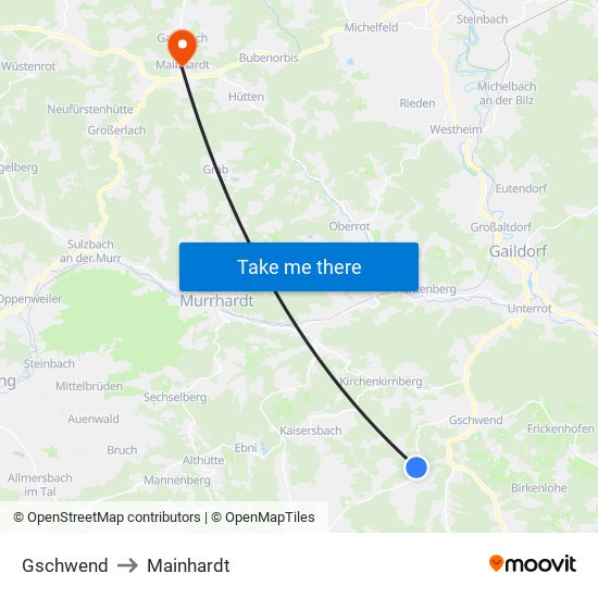 Gschwend to Mainhardt map