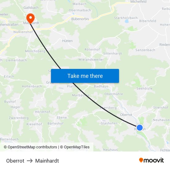 Oberrot to Mainhardt map
