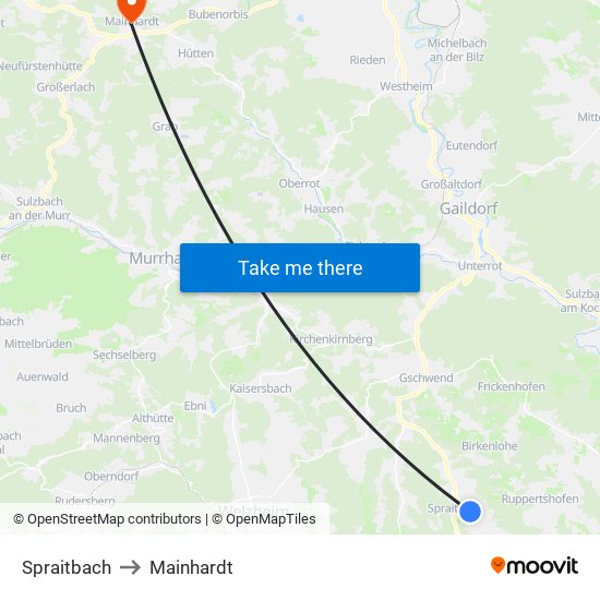 Spraitbach to Mainhardt map