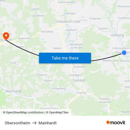 Obersontheim to Mainhardt map