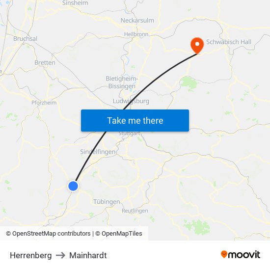 Herrenberg to Mainhardt map