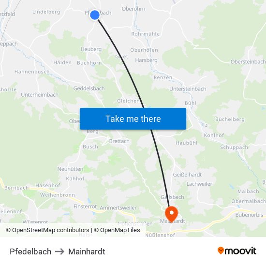 Pfedelbach to Mainhardt map