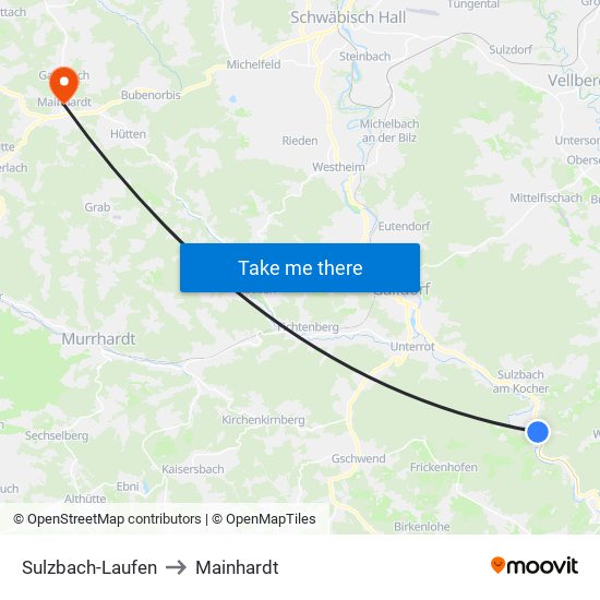 Sulzbach-Laufen to Mainhardt map