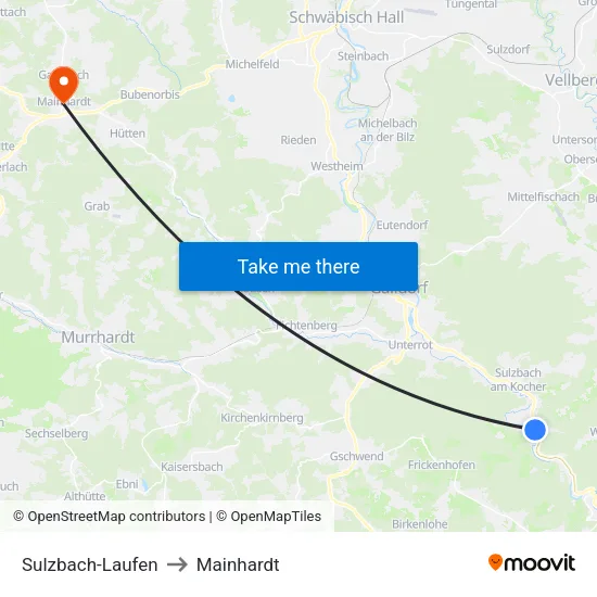 Sulzbach-Laufen to Mainhardt map