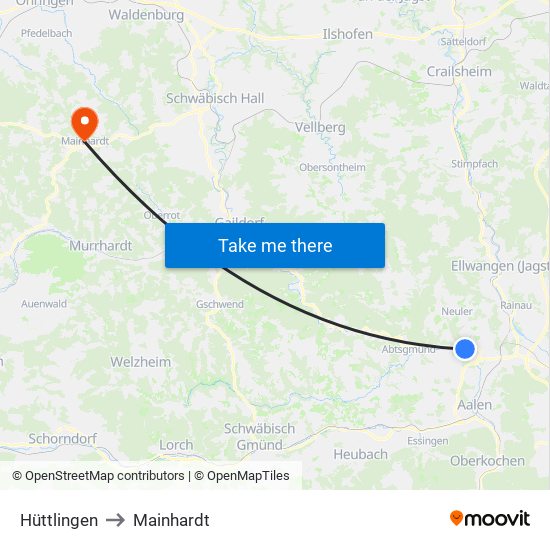 Hüttlingen to Mainhardt map