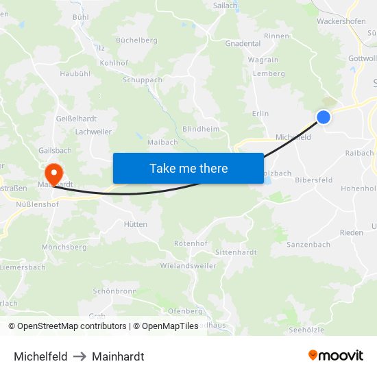 Michelfeld to Mainhardt map
