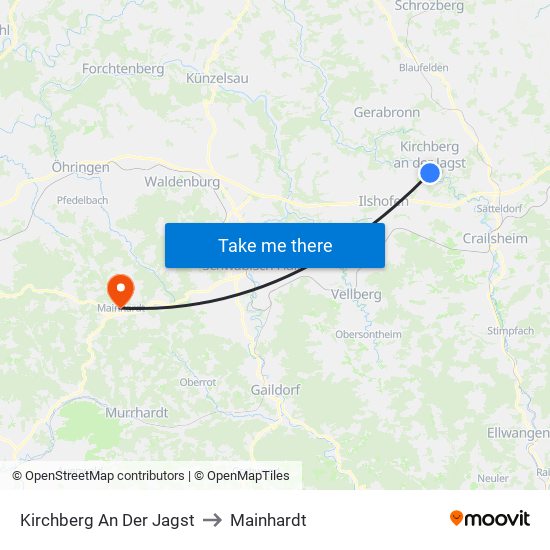 Kirchberg An Der Jagst to Mainhardt map